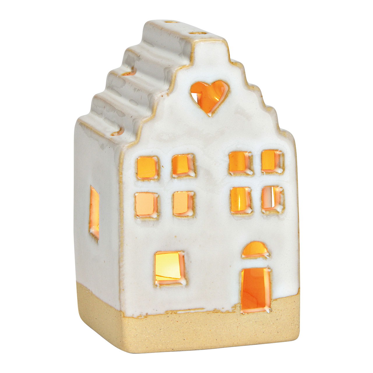 Teelichthaus aus Keramik, Weiß/Beige (B/H/T) 7x11x6cm