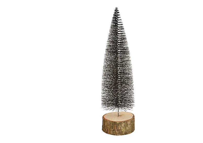 Christmas tree on tree trunk with glitter made of black plastic (w / h / d) 7x25x7cm