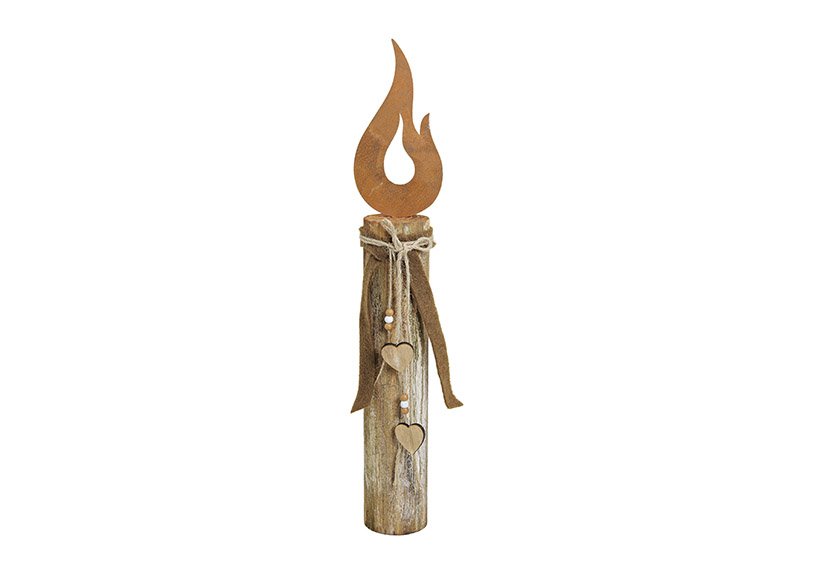 Kerze aus Metall auf Holzpfahl (B/H/T) 11x61x8 cm