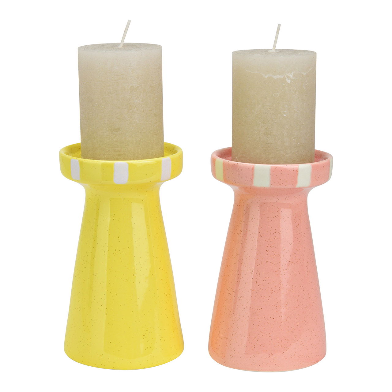 Portavelas de porcelana, 2 pliegues, amarillo/rosa (A/A/A) 10x16x10cm Kerze, Kerzenständer