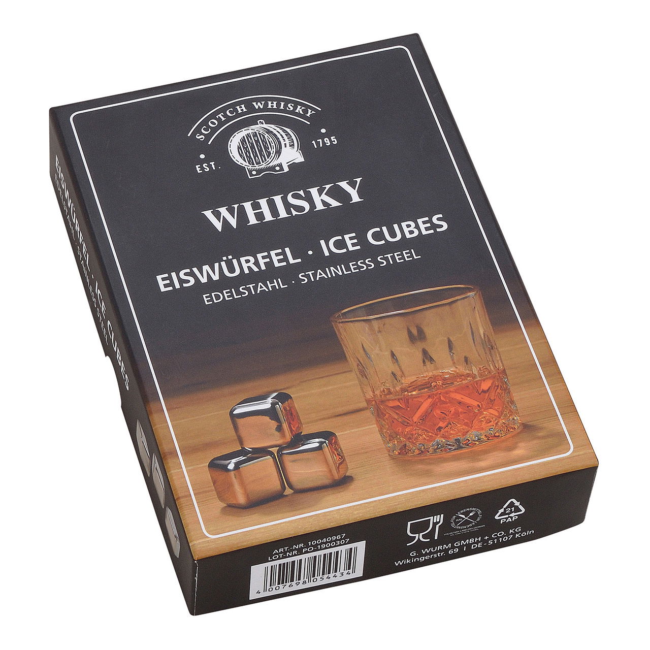 Set di cubetti di ghiaccio al whisky, acciaio inossidabile, 2,7cm, 8 cubetti con pinze