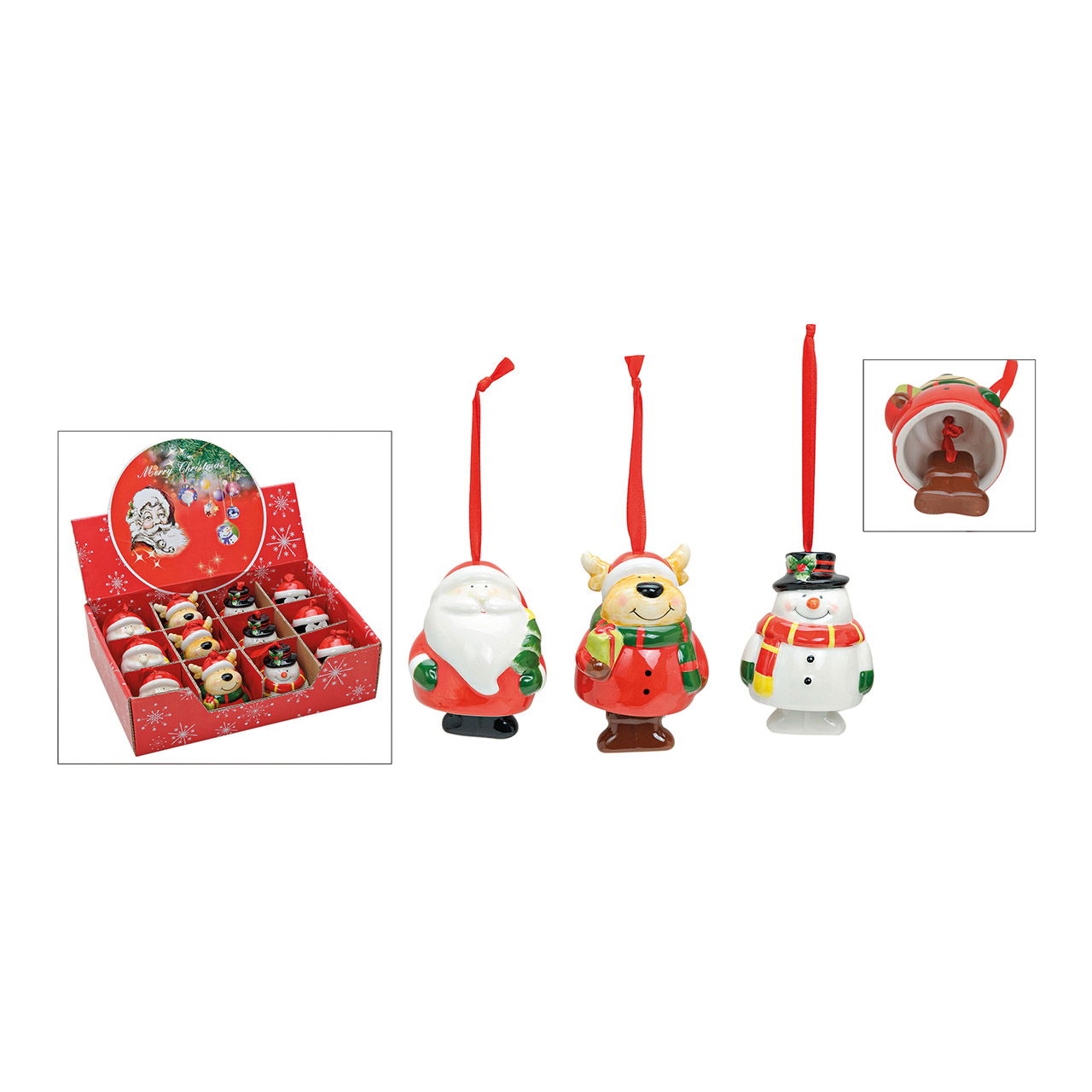Weihnachtshänger Glocke aus Keramik, 4-fach, Rot/Weiß (B/H/T) 6x8x5cm Weihnachtshänger Glocke aus Keramik, 4-fach, Rot/Weiß (B/H/T) 6x8x5cm