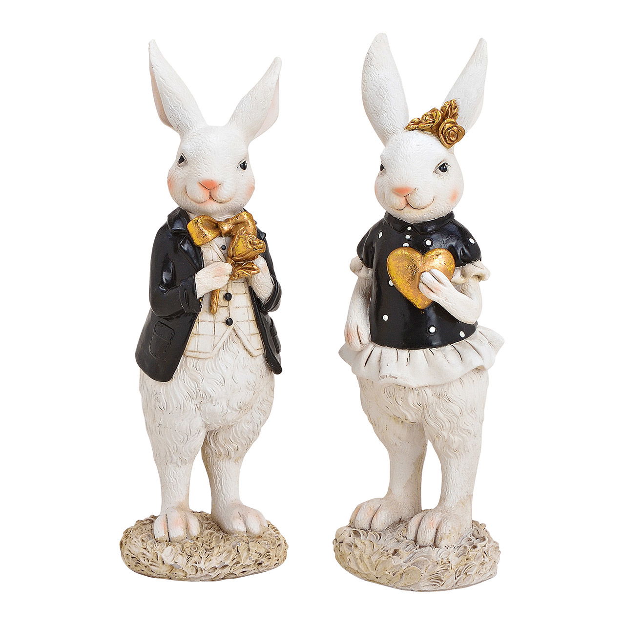 Rabbit man and woman poly white/black 2-asst. 7x7x22cm