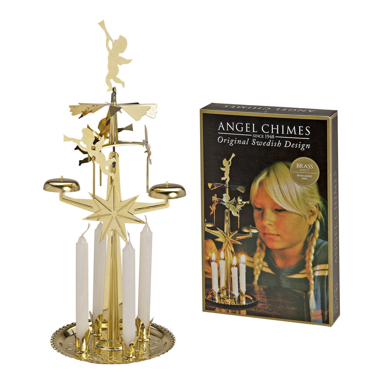 Kerzenhalter aus Metall mit Engel in gold mit Kerzen, H30 cm Weihnachtskerzenhalter, Glas/Metall Dekoration, Goldfarbend, Adventskranz, Brass plated