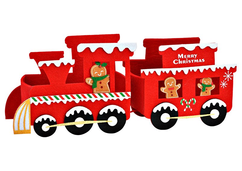 Cesta de fieltro, tren de Navidad de poliéster rojo (A/A/P) 32x13x8cm
