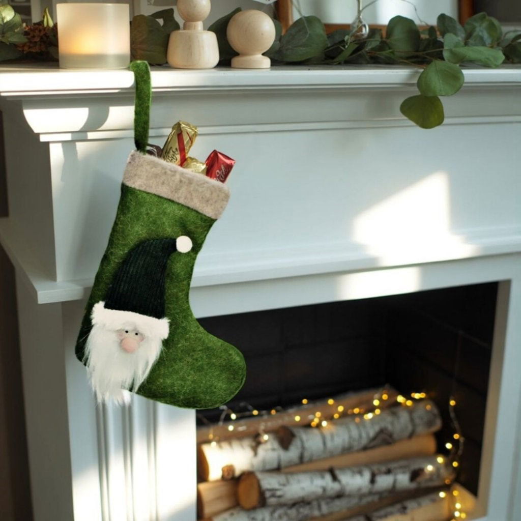 Chaussette de Noël Père Noël en textile vert (L/H/P) 16x21x5cm