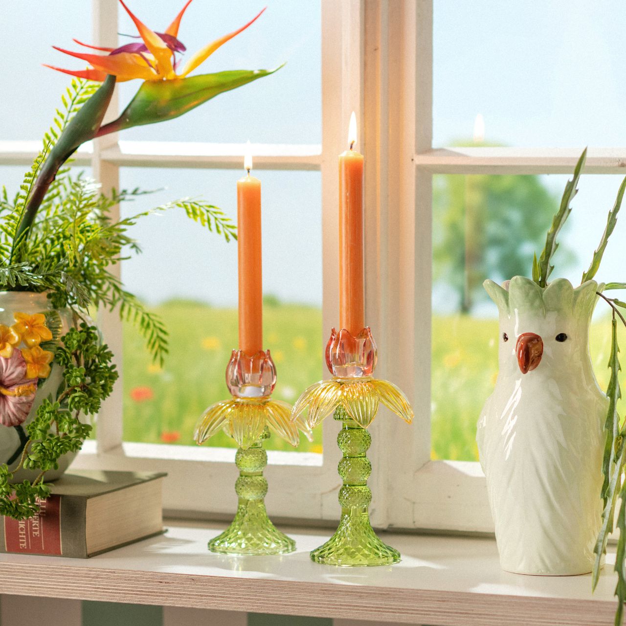 Portacandele in vetro, fiore, giallo/verde (L/H/D) 11x21x11cm Glas, Person