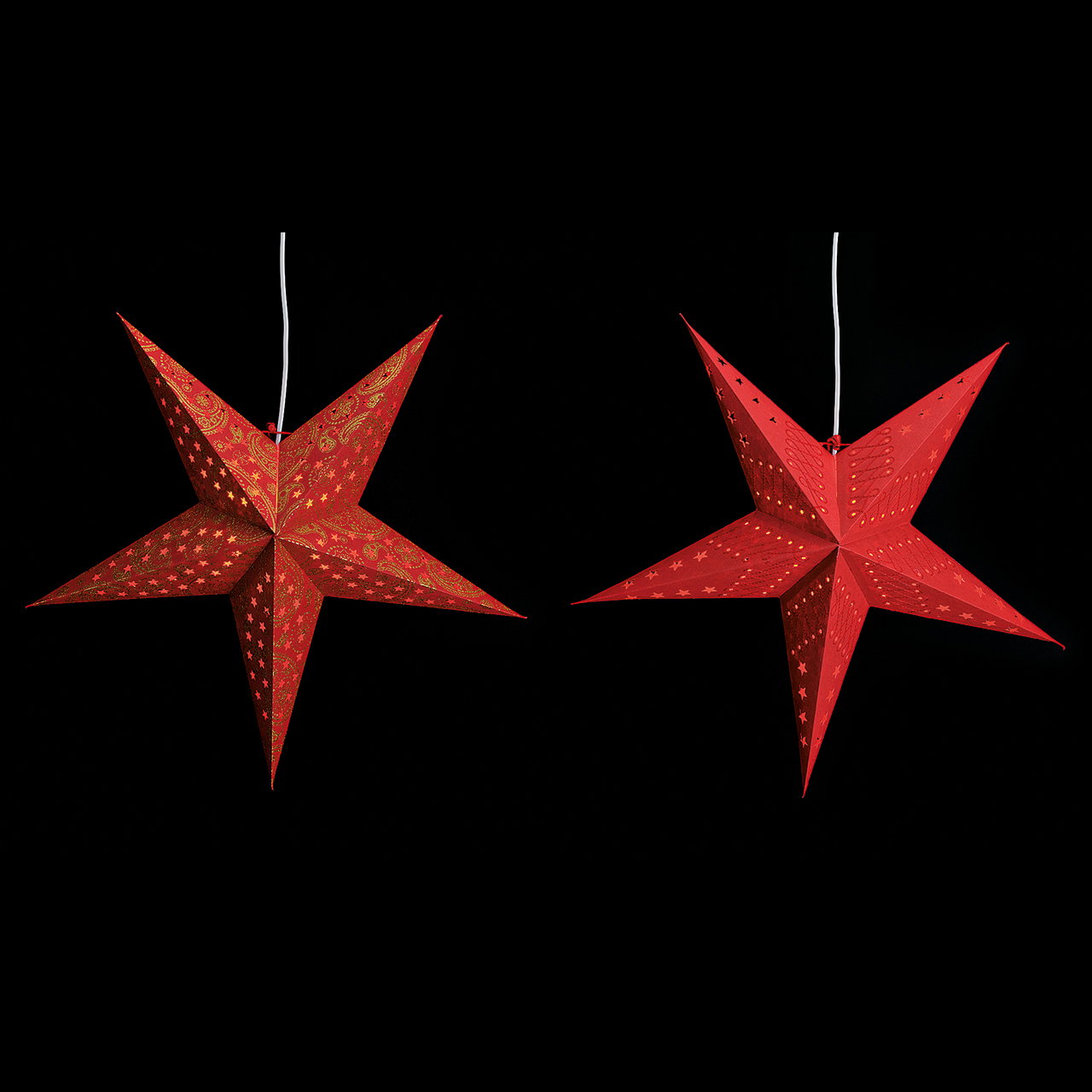 Stella illuminata in carta rossa con 5 punte, 2 assortite, 60 cm stern, sternornament, papierstern, rot, weihnachtsdeko