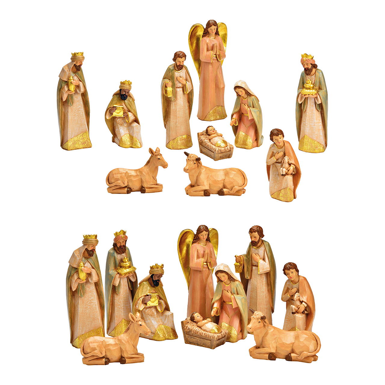 Set de 10 crèches, en poly multicolore (H) 6-23cm