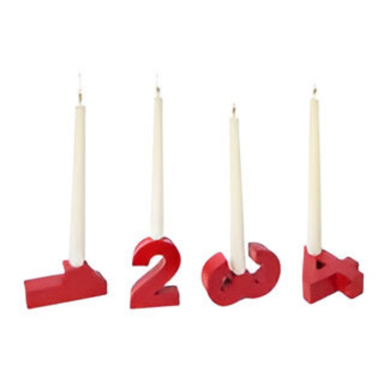 Stabkerzenhalter 1-2-3-4, Holz, 8.5x2.8x12cm, 1 Set, rot Kerze
