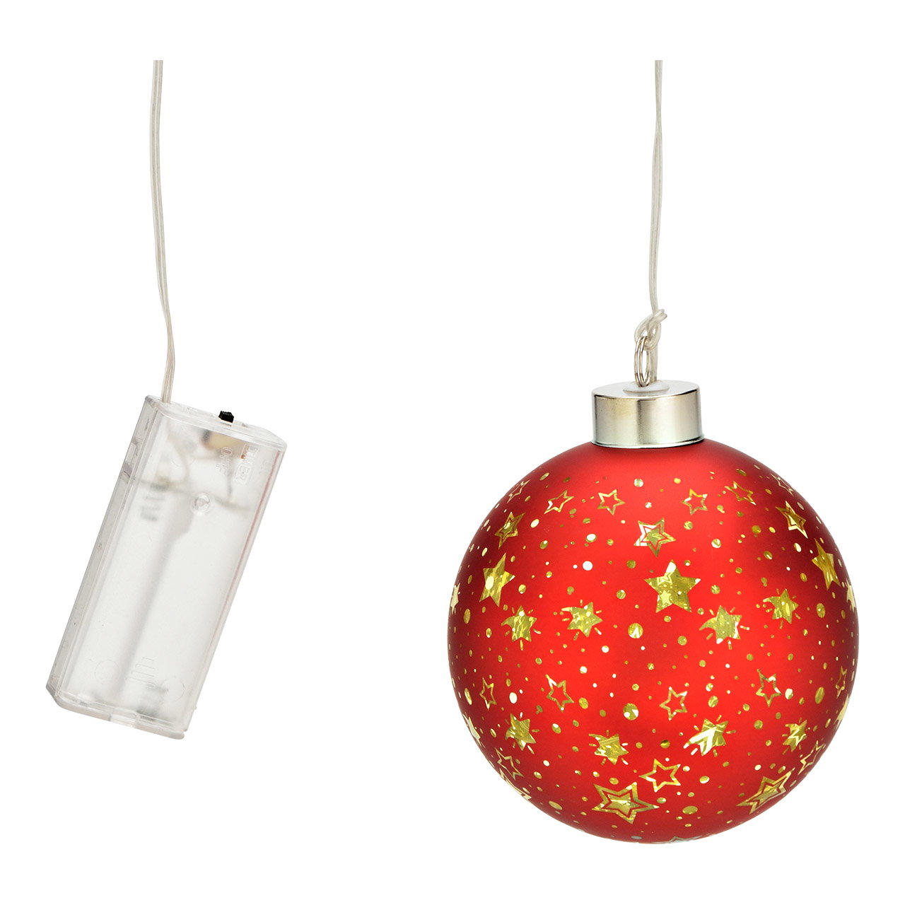 Light ball star decoration made of glass, red Ø10cm Battery operation 2xAA not included Light ball star decoration made of glass, red Ø10cm Battery operation 2xAA not included
