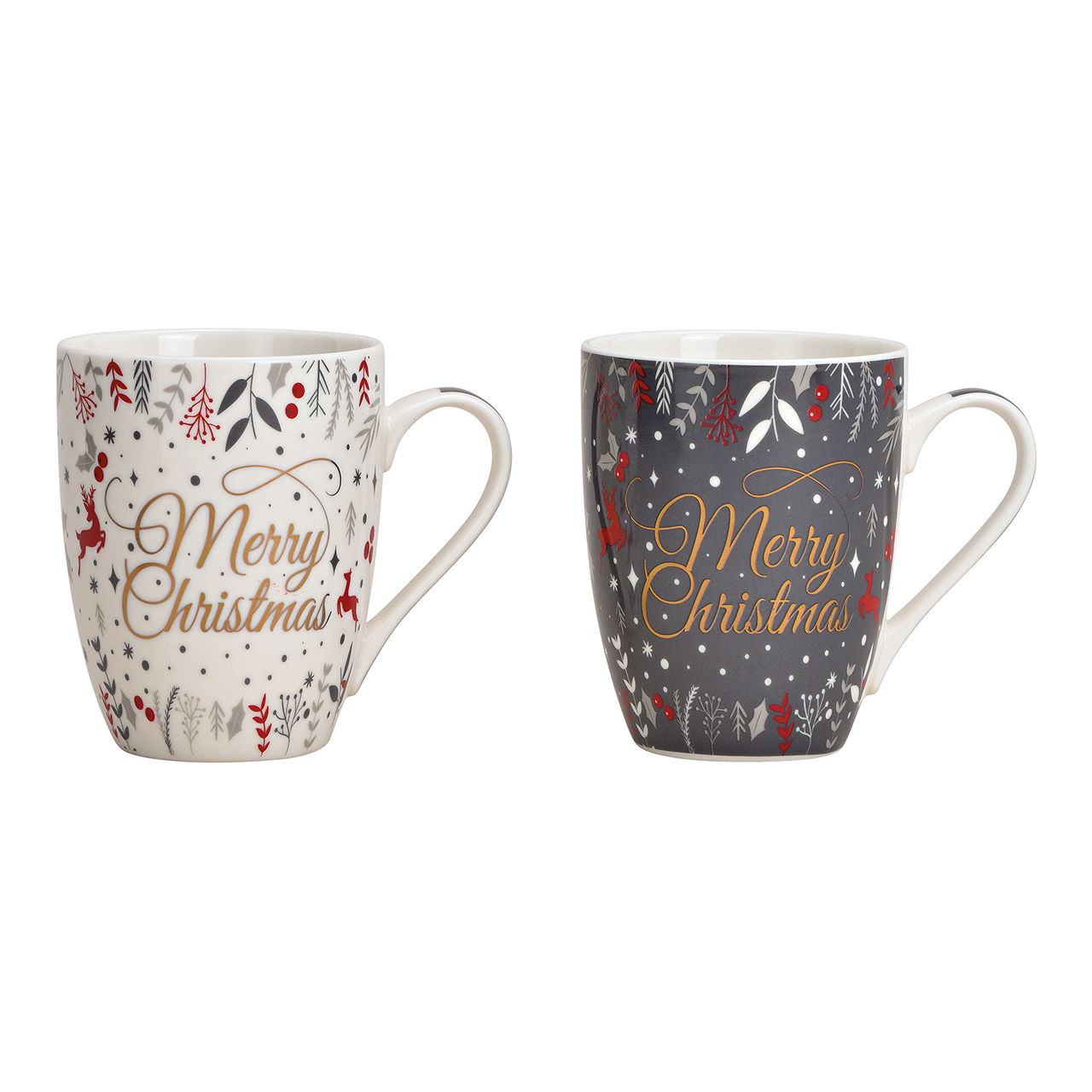 Taza Feliz Navidad de porcelana gris, blanca, dorada 2 pliegues, (A/A/A) 12x10x8cm 340ml