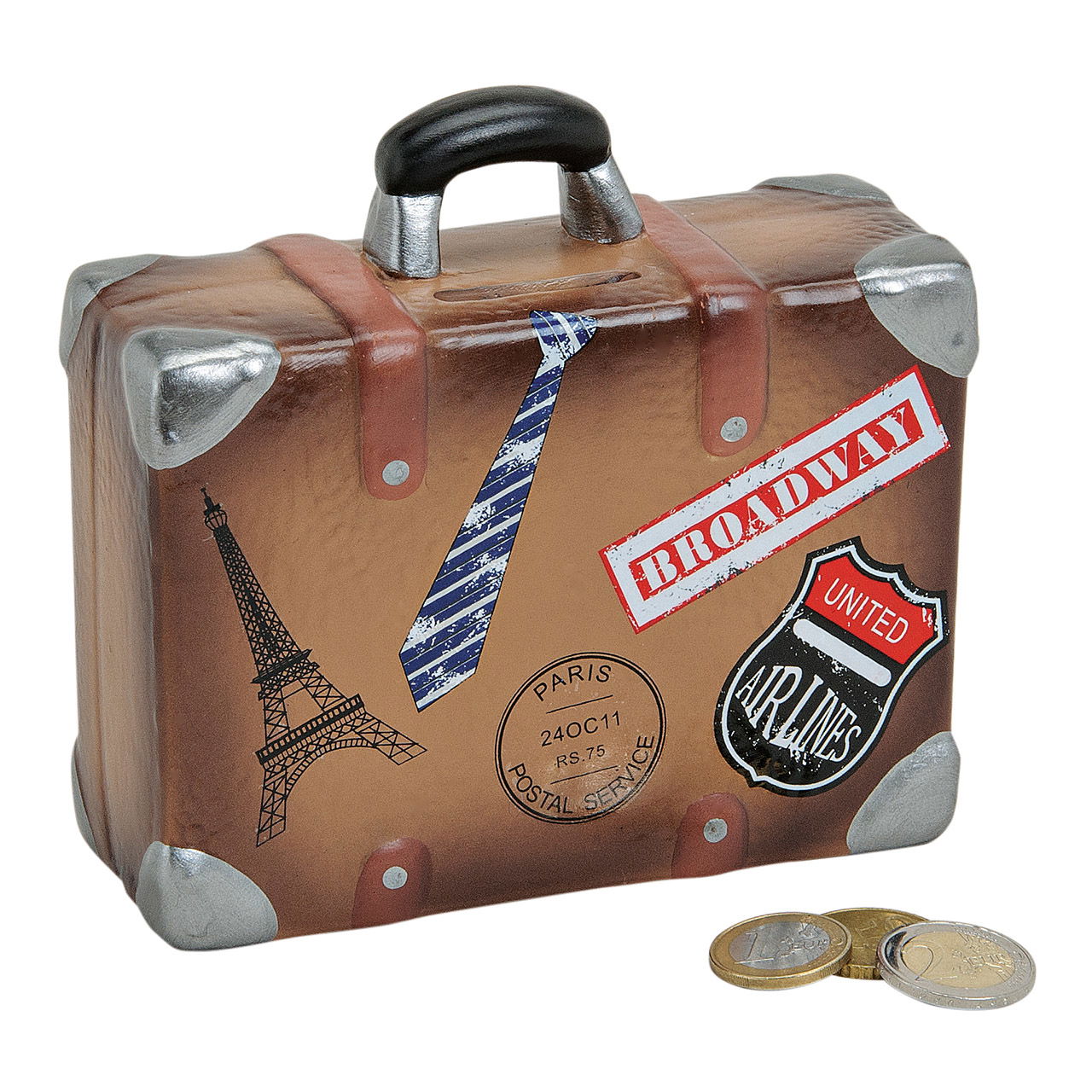 Tirelire valise en céramique, L14 x P6 x H13 cm