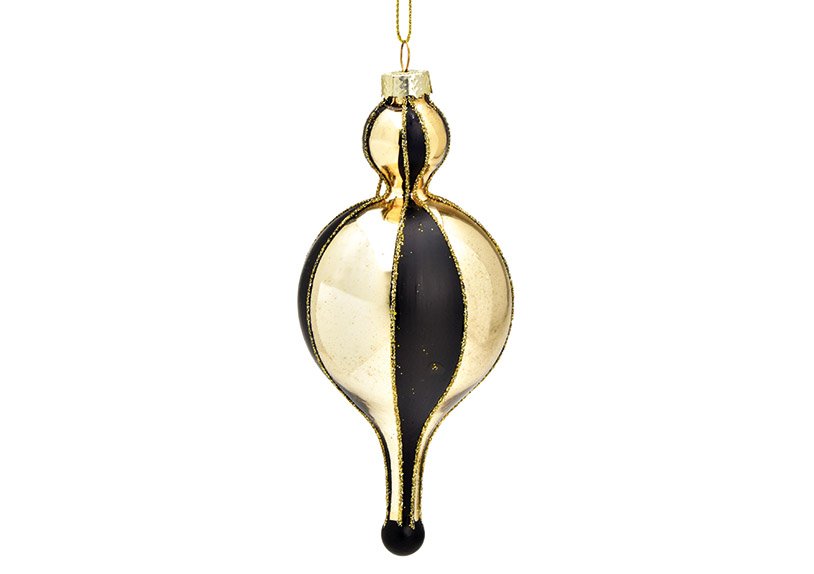 Weihnachtshänger Zapfen aus Glas, Schwarz./Gold (B/H/T) 6x14x6cm