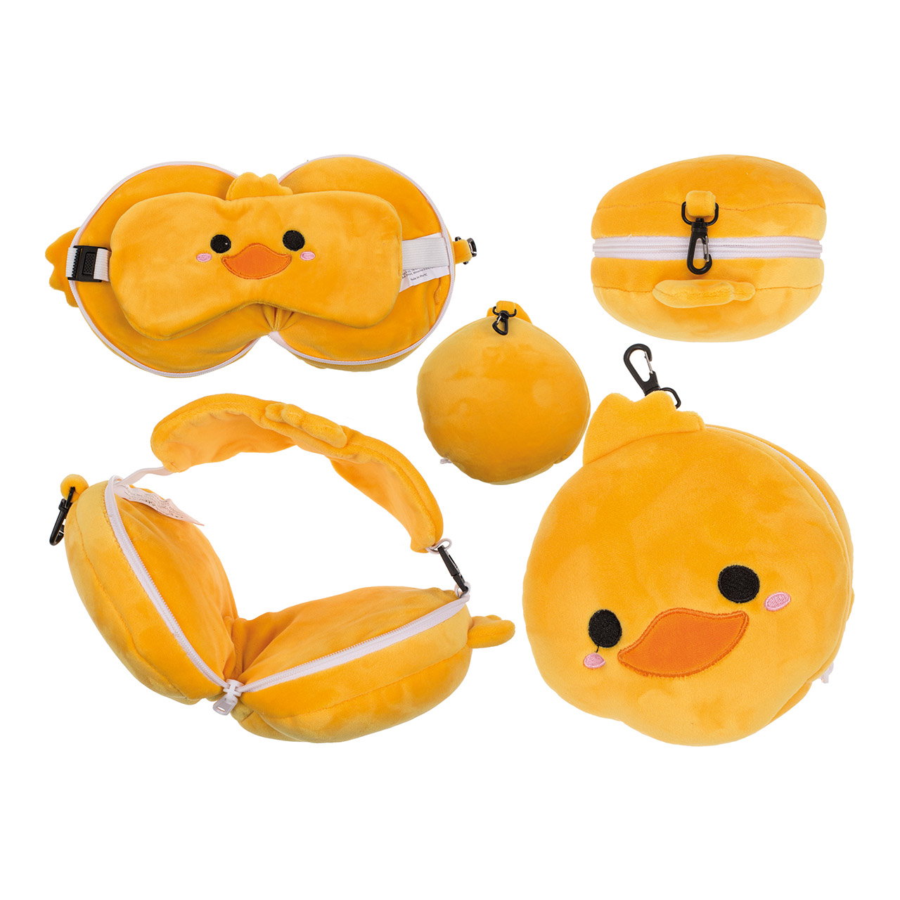 Children's plush travel cushion with eye mask duck, made of textile yellow (W/H/D) 15x15x9cm Children's plush travel cushion with eye mask duck, made of textile yellow (W/H/D) 15x15x9cm