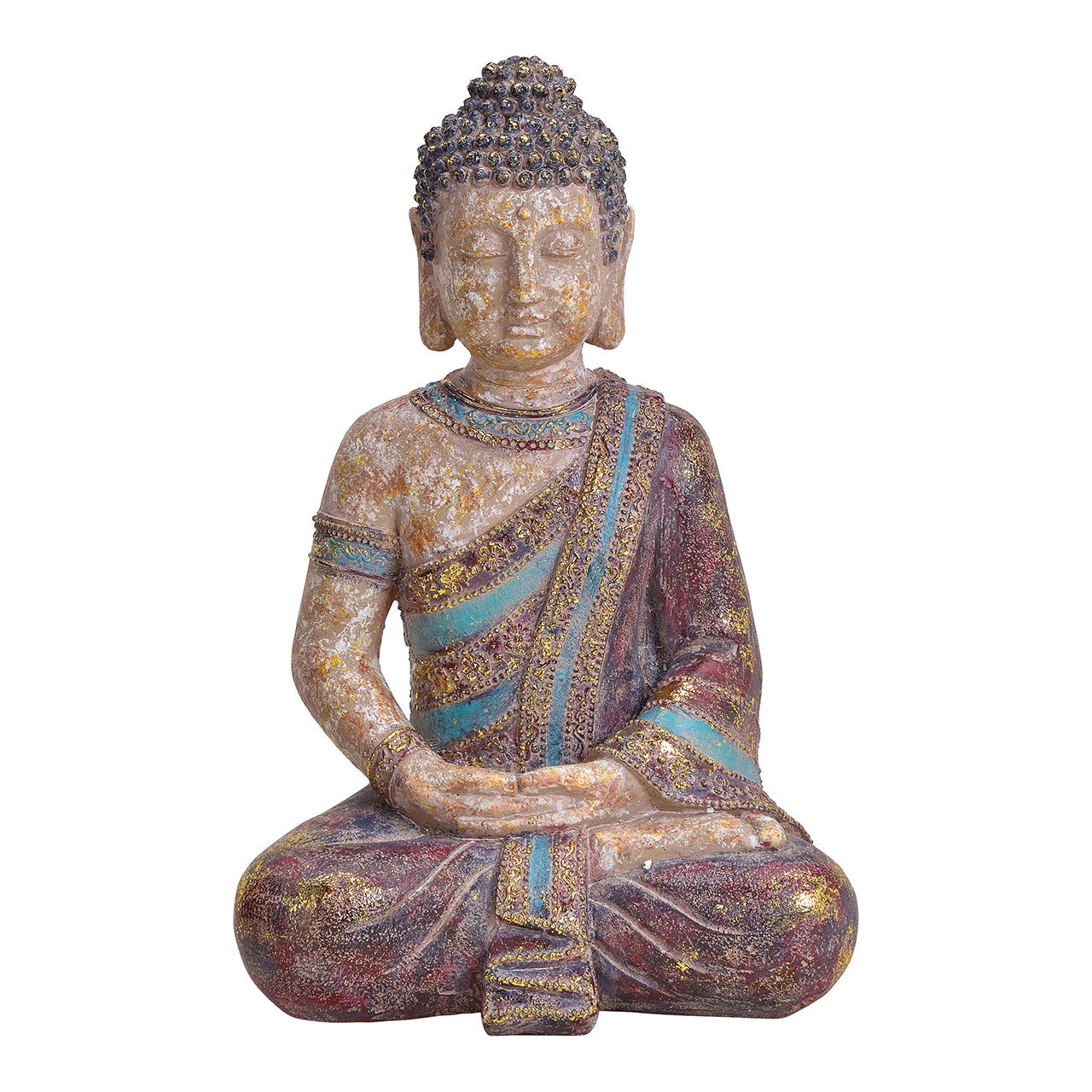 Bouddha en poly Coloré, or pailleté (L/H/P) 25x38x19cm Kunst, Person, Gebet, Buddha, Gesicht