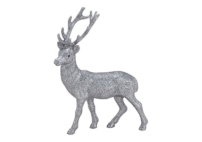 Deer with glitter plastic grey, 20x30x5cm