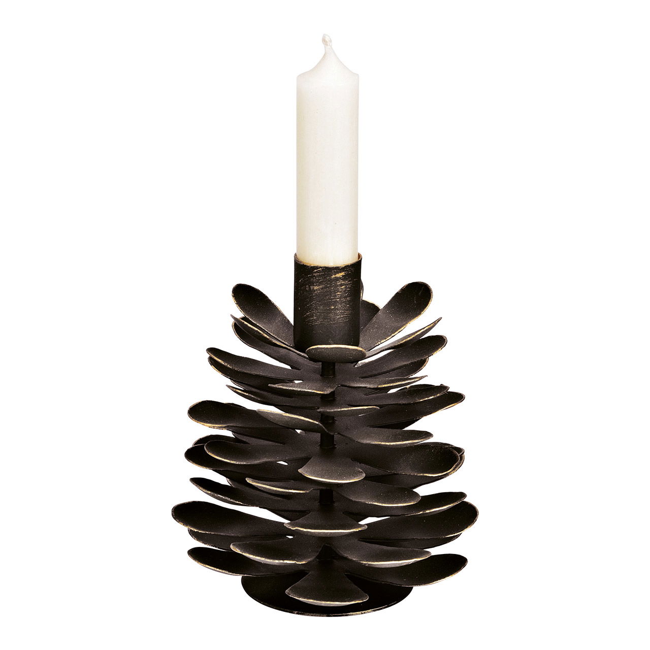 Black metal pine cone candle holder (W/H/D) 12x13x12cm