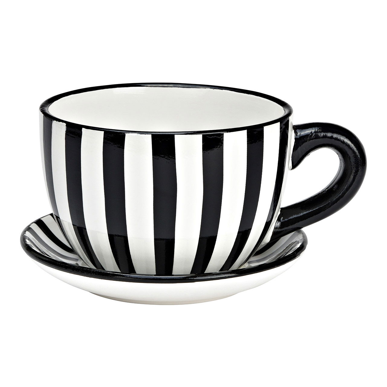 Pot de fleurs tasse rayée en céramique, noir/blanc (L/H/P) 20x12x15cm