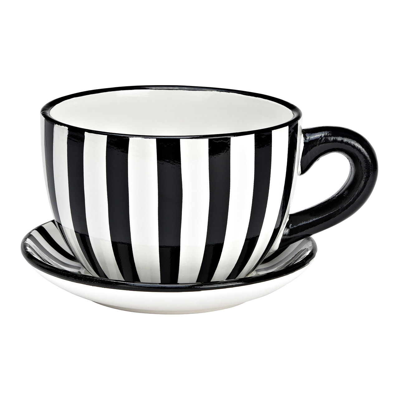 Pflanztasse gestreift aus Keramik, Schwarz/Weiß (B/H/T) 20x12x15cm Pflanztasse gestreift aus Keramik, Schwarz/Weiß (B/H/T) 20x12x15cm