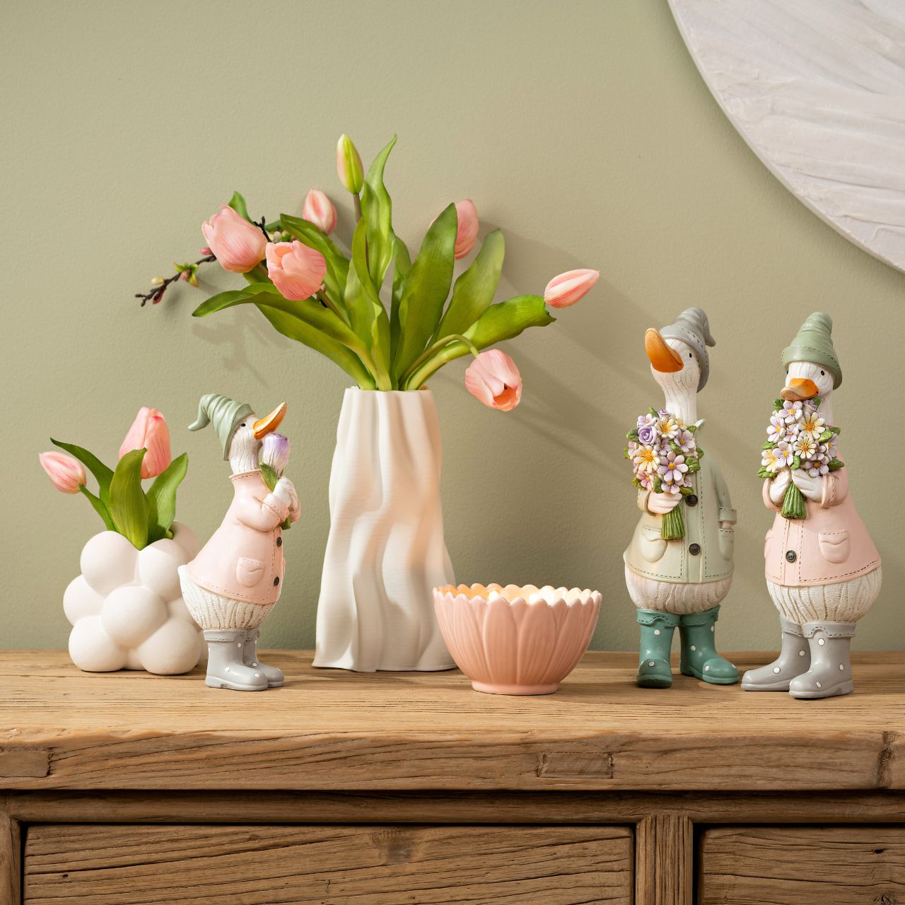 Ente mit Blume aus Poly pink/rosa, mintgrün 2-fach, (B/H/T) 7x23x11cm Ente mit Blume aus Poly pink/rosa, mintgrün 2-fach, (B/H/T) 7x23x11cm