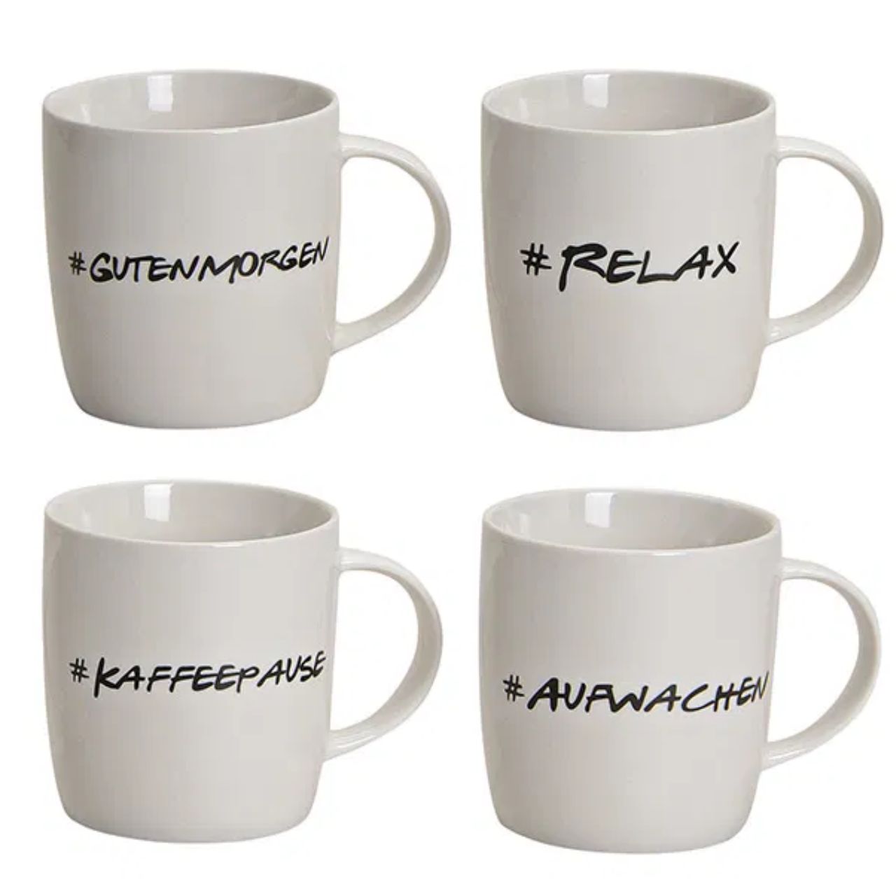 Mug sayings made of porcelain, 4 assorted, 9 cm 300ml Pokal, Porzellan, Töpferei, Getränk, Kaffeetasse