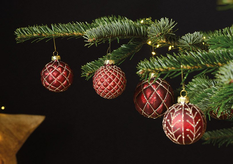 Bola de Navidad brillo de cristal rojo, dorado 4 veces, (c/h/d) 6x6x6cm