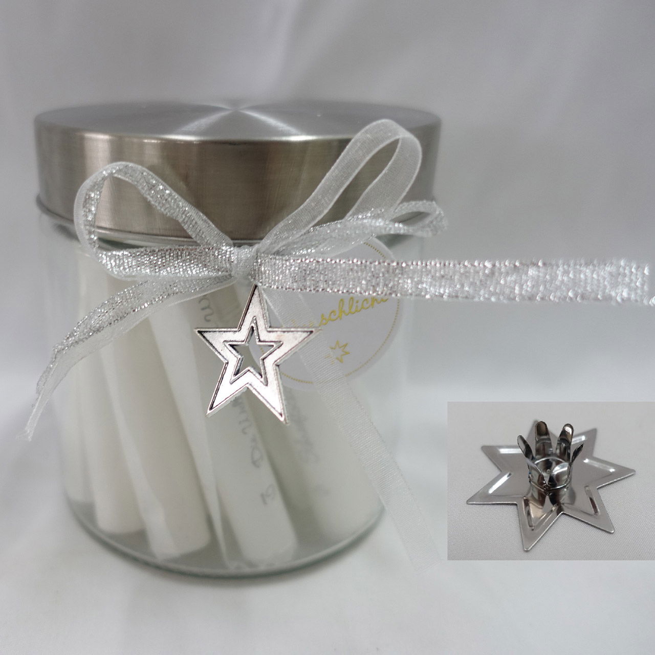 Set de 24 velas de Adviento con portavelas 6x1,5cm Vela 1,5x11x1,5cm de cera blanca (A/A/P) 11x12x11cm