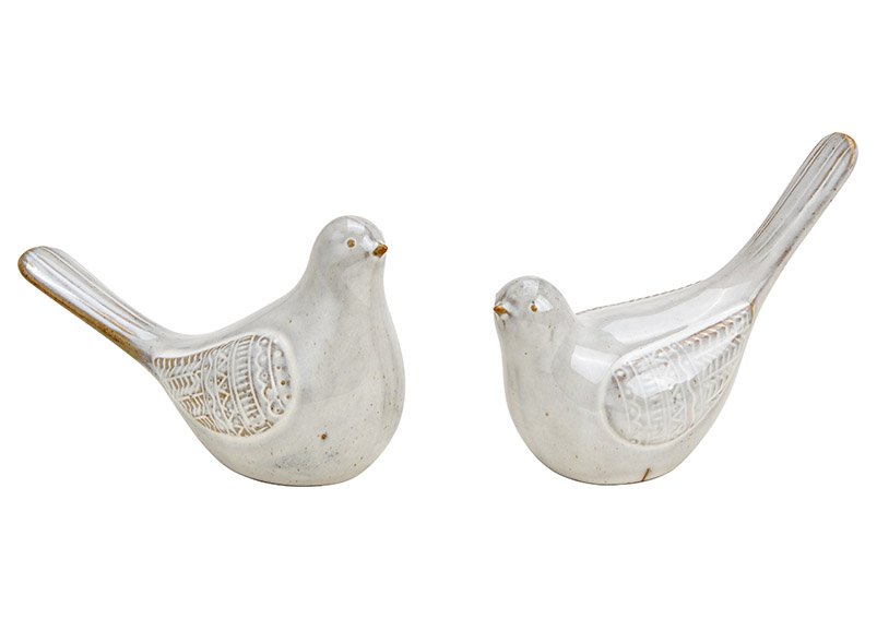 Pájaro de porcelana gris de 2 pliegues, (c/h/d) 14x9x6cm