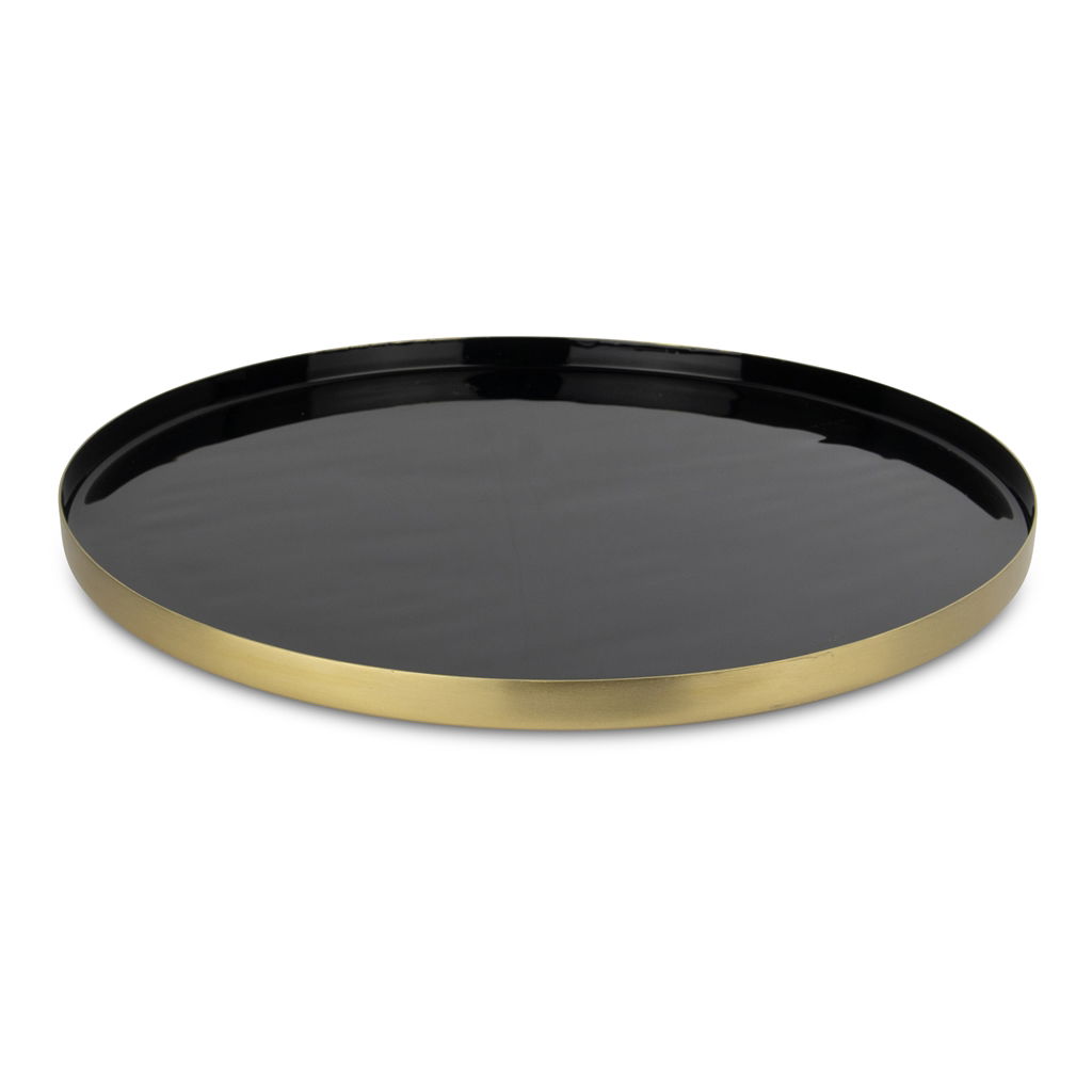 Vassoio, rotondo, metallo, 30,5x2,5 cm, 1 pezzo, oro-nero Tablett