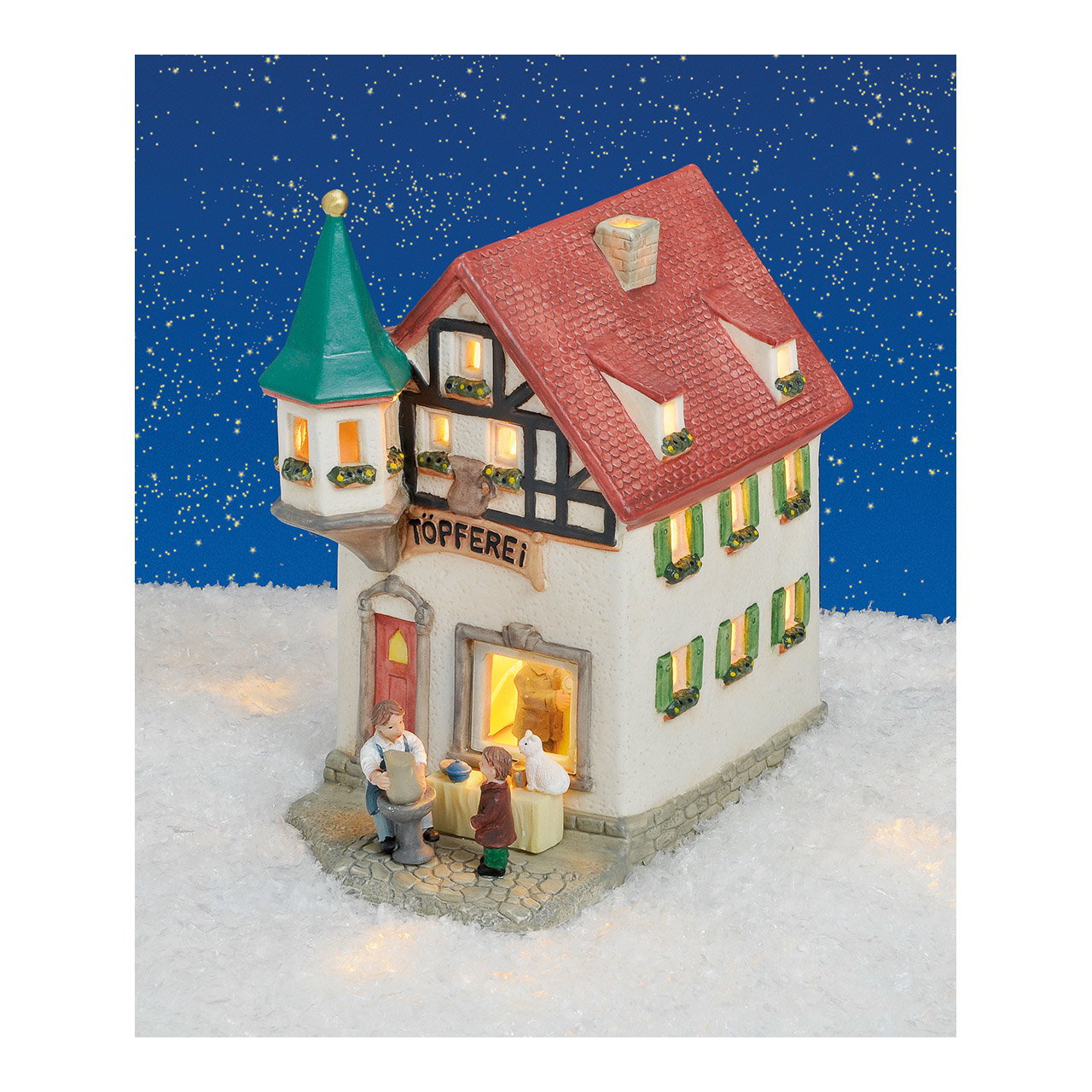 Miniature house, Christmas village, Scaled figurine, Lit house, Winter scene