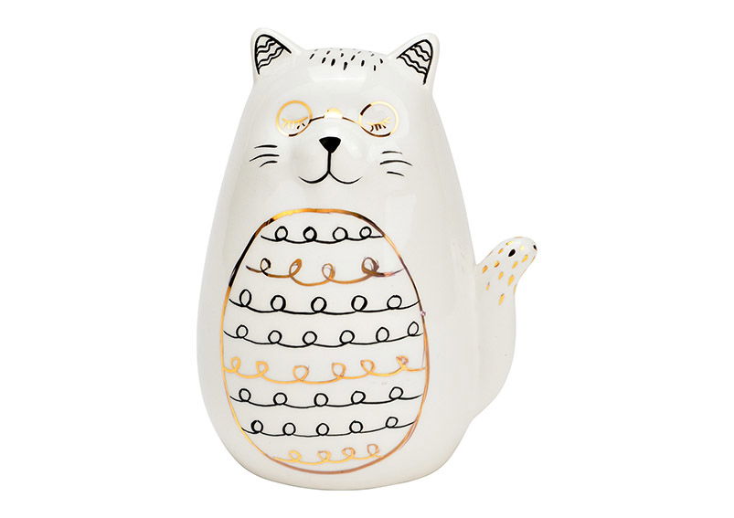 Cat with glasses ceramic white (W/H/D) 8x11x6cm