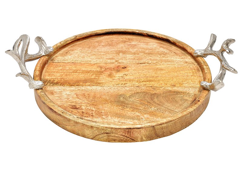 Vassoio con corna di metallo manico di legno di mango marrone (L/H/D) 38x8x29cm