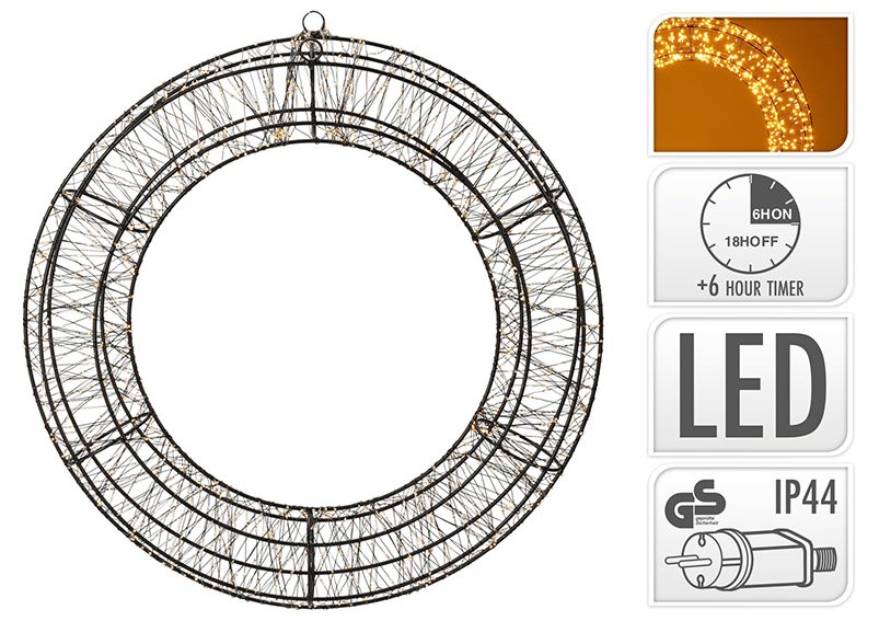 light wreath 1440s LED extra warm white with timer 6/18, IP44 adapter plastic black Ø50cm
