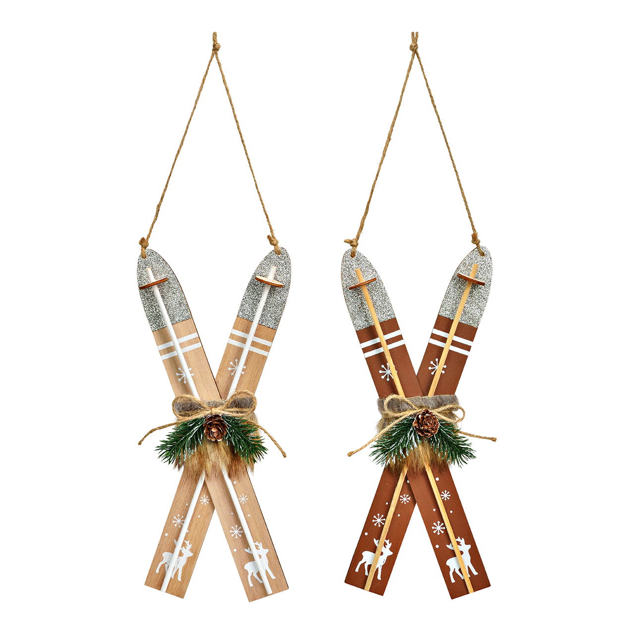 Weihnachtshänger Skier mit Schreife aus Holz, 2-fach, Natur/Braun (B/H/T) 12x29x4cm Weihnachtshänger Skier mit Schreife aus Holz, 2-fach, Natur/Braun (B/H/T) 12x29x4cm
