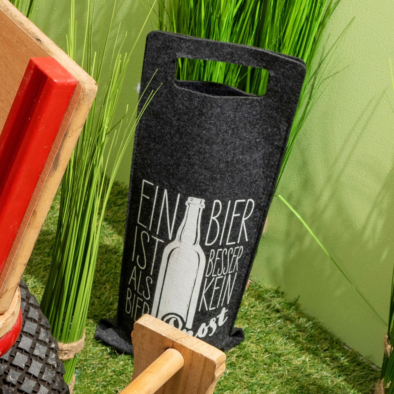 Borsa per bottiglie di birra in feltro grigio a 6 pieghe, (L/A) 14x38cm Borsa per bottiglie di birra in feltro grigio a 6 pieghe, (L/A) 14x38cm