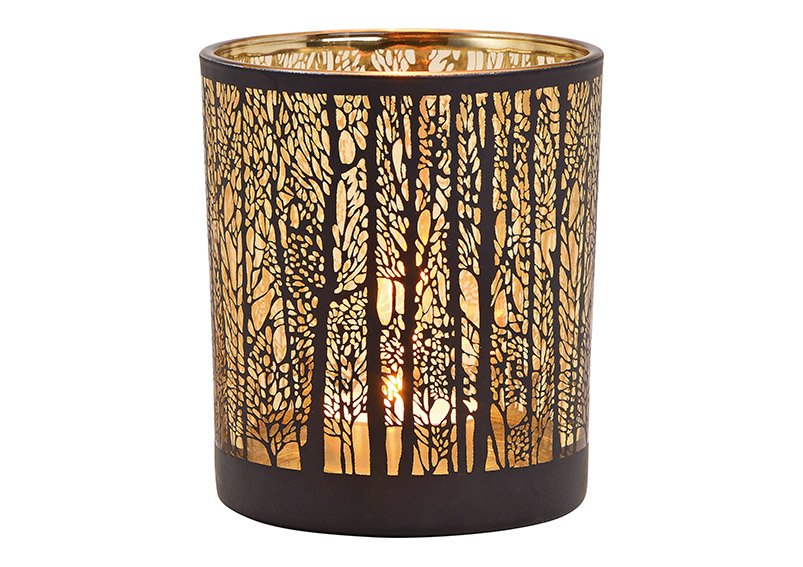 Lanterna decorazione foresta d'inverno di vetro nero (L/H/D) 9x10x9cm