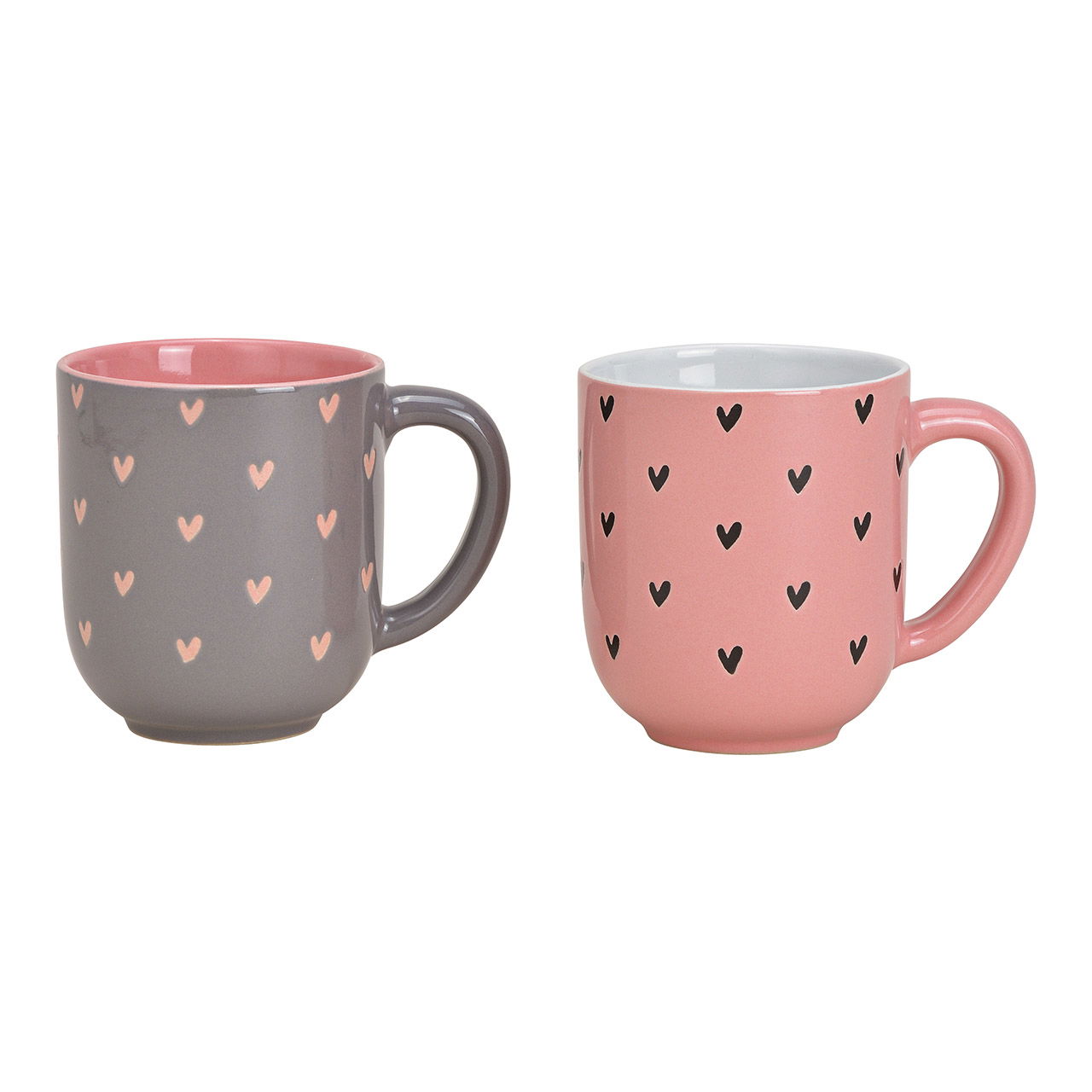 Tazza decoro cuore in ceramica rosa/rosa 2 volte, (L/H/D) 12x10x9cm 400ml