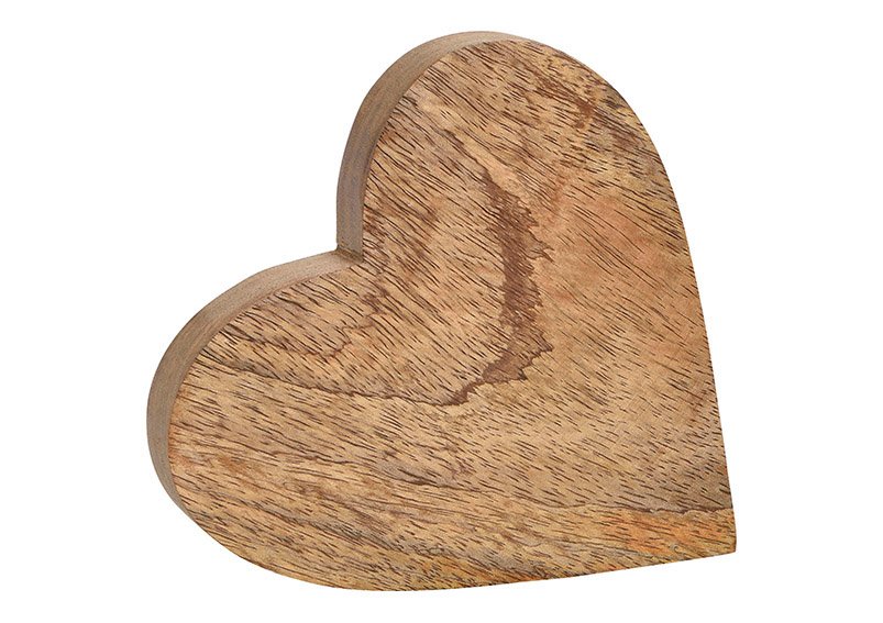 Heart, mangowood, brown, 15x2x15cm