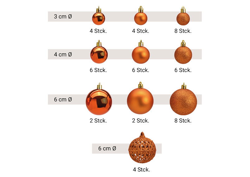 Plastic kerstballen, set van 100, koper Ø3/4/6cm (B/H/D) 35x23x12cm Zubehor, Ohrring, Schmuck, Nuss, Produzieren