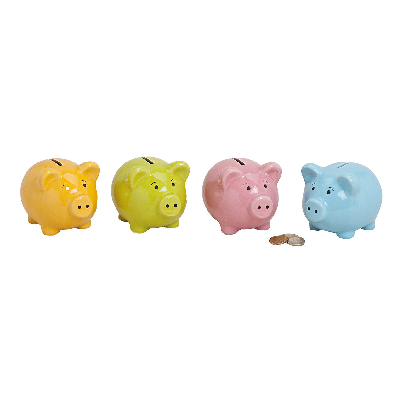 Ceramic pig money box, 4 assorted, W11 x D9 x H9 cm