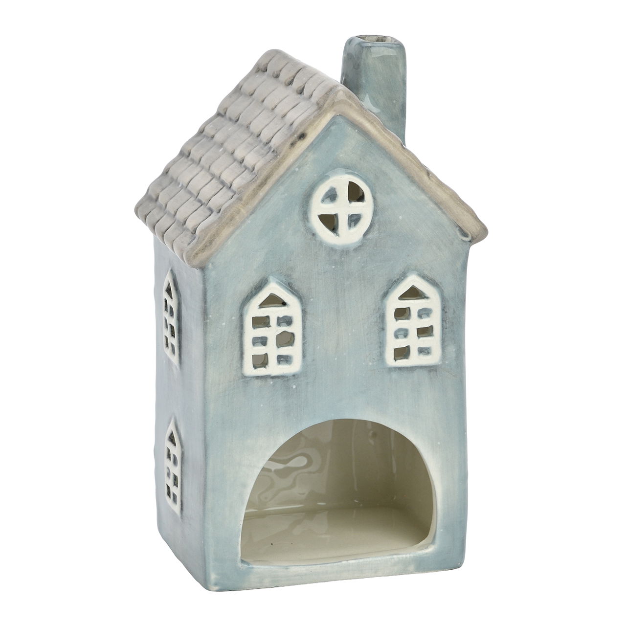 Windlicht Haus aus Keramik Blau (B/H/T) 7x15x6cm Essen, Süßigkeiten