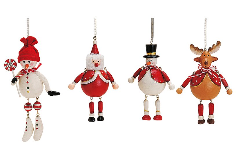 Figurines de Noël en spirale, en bois, assorties (L/H/P) 4.5x8x3cm/4.5x12x3 cm