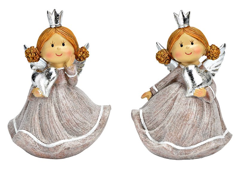 Angel with glitter from poly brown 2-fold, (W/H/D) 11x15x10cm