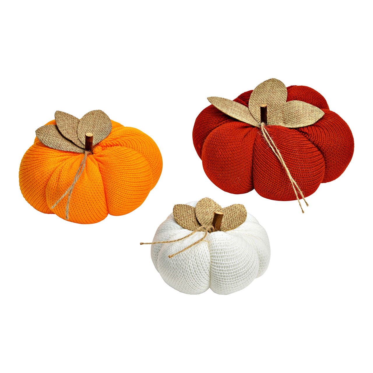 Set de 3 citrouilles, en textile orange/rouge/blanc (L/H/P) 11x7,5x11cm 13x8x13cm 16x9x16cm