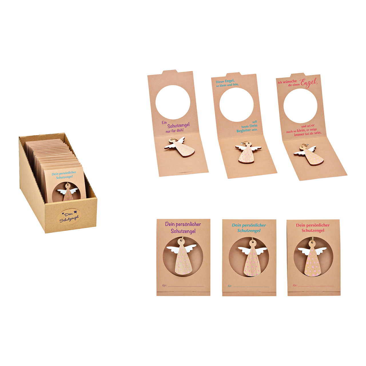 Schutzengel Hänger Holz in Briefkarte aus Holz braun 3-fach, (B/H) 7x10x0,5cm Schutzengel Hänger Holz in Briefkarte aus Holz braun 3-fach, (B/H) 7x10x0,5cm