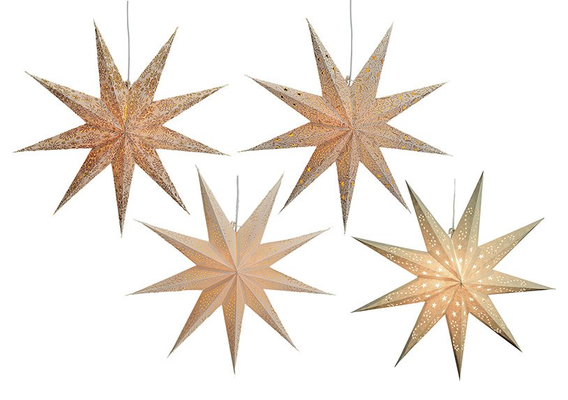 Étoile lumineuse en papier crème avec 9 pointes, 4 couleurs, 60 cm