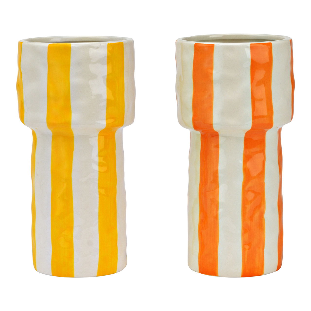 Vaso in ceramica a righe giallo, arancione a 2 pieghe, (L/H/D) 10x20x10cm solo per fiori secchi