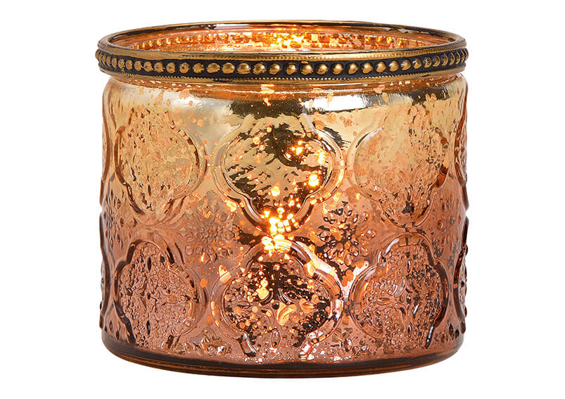 Windlicht mit Metall Rand aus Glas Champagner (B/H/T) 10x8x10cm