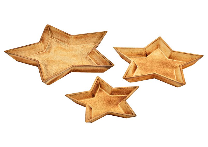 Assiette étoile en bois naturel, set de 3, (L/H/P) 39x3,5x39cm 32x3x32cm 24x2,5x24cm